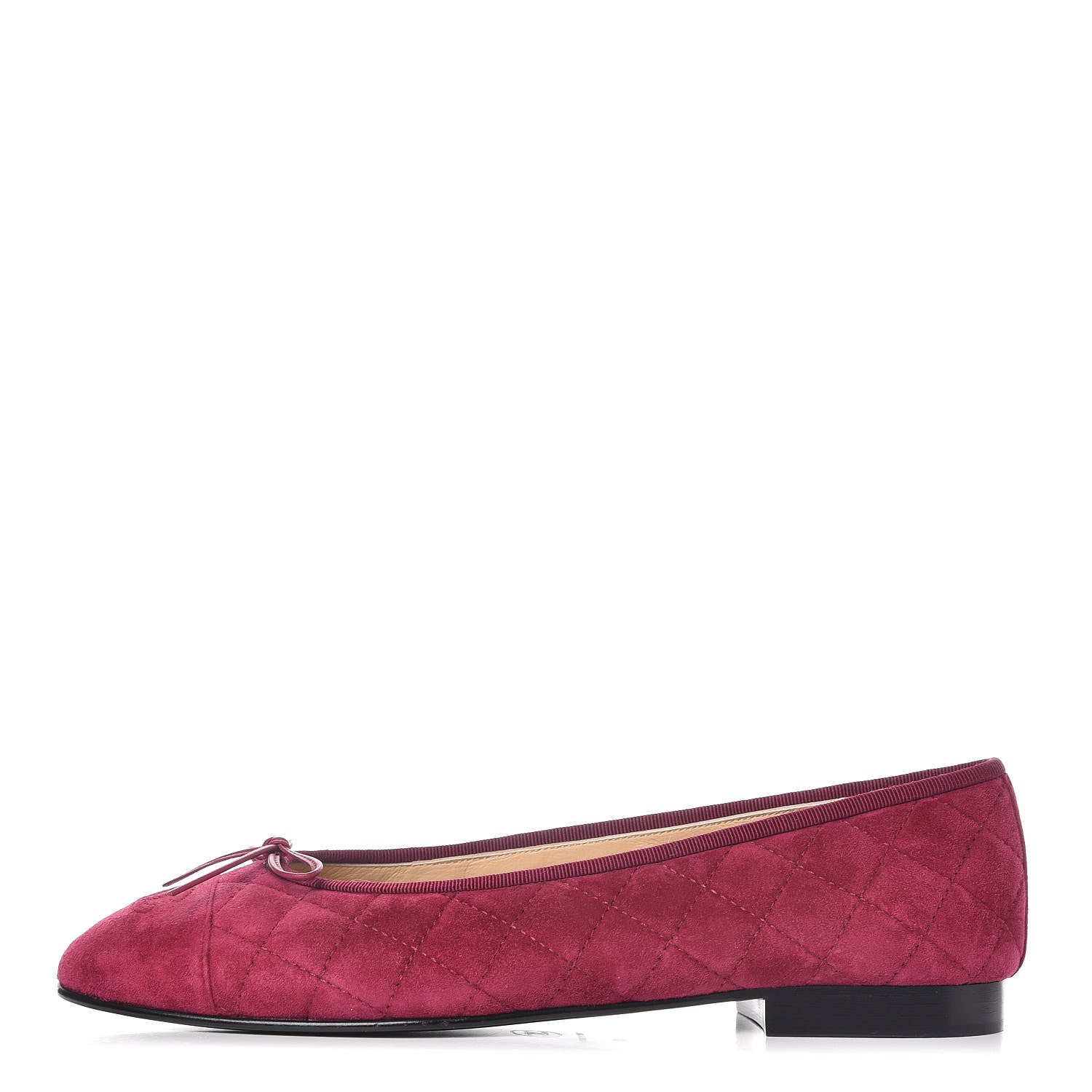 Chanel Suede Calfskin Quilted Cap Toe CC Ballerina Flats 42 Dark Pink 1 of 9