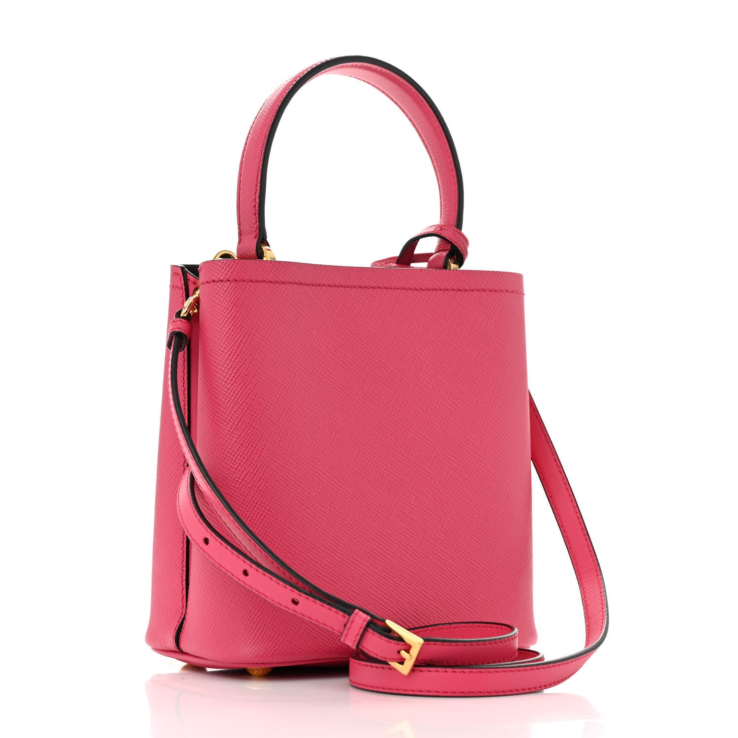 Prada Saffiano Cuir Calfskin Small Panier Bucket Bag Magenta Black 3 of 13