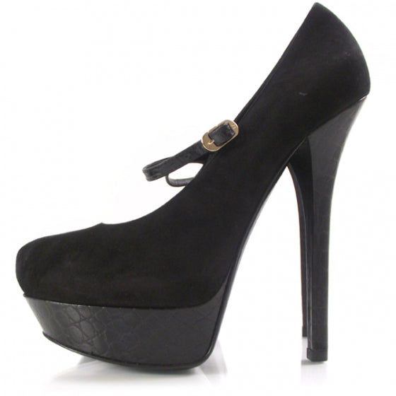 Suede Crocodile Platform Mary Janes 39 Black