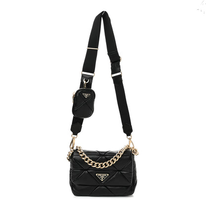Prada Nappa Re-Nylon Triangle Quilted Patchwork System Flap Shoulder Bag Black 1 of 9