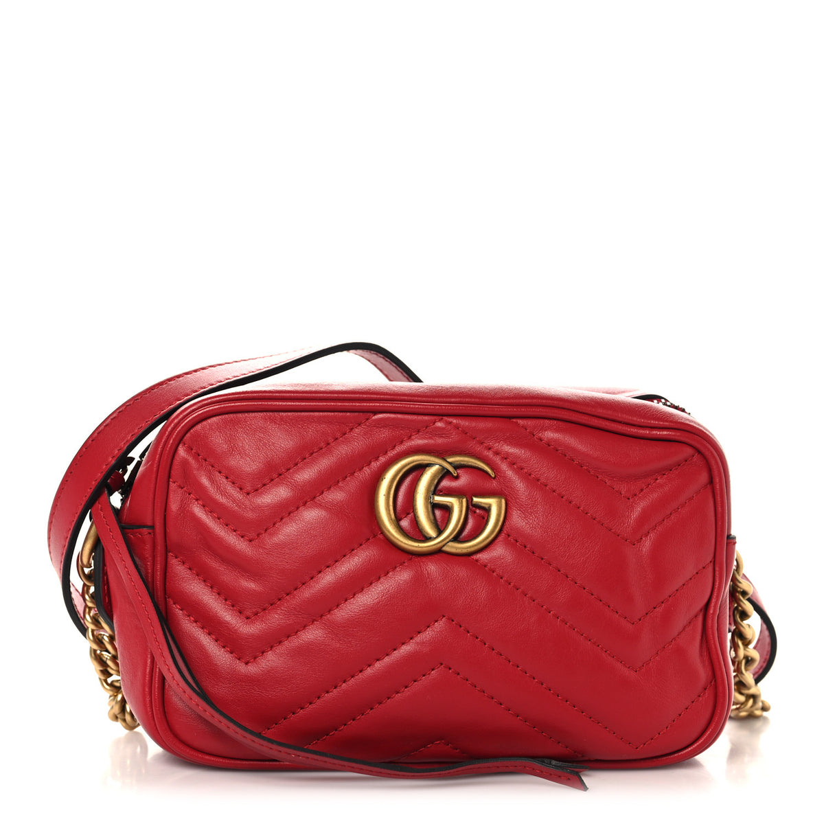 Calfskin Matelasse Mini GG Marmont Chain Shoulder Bag Hibiscus Red