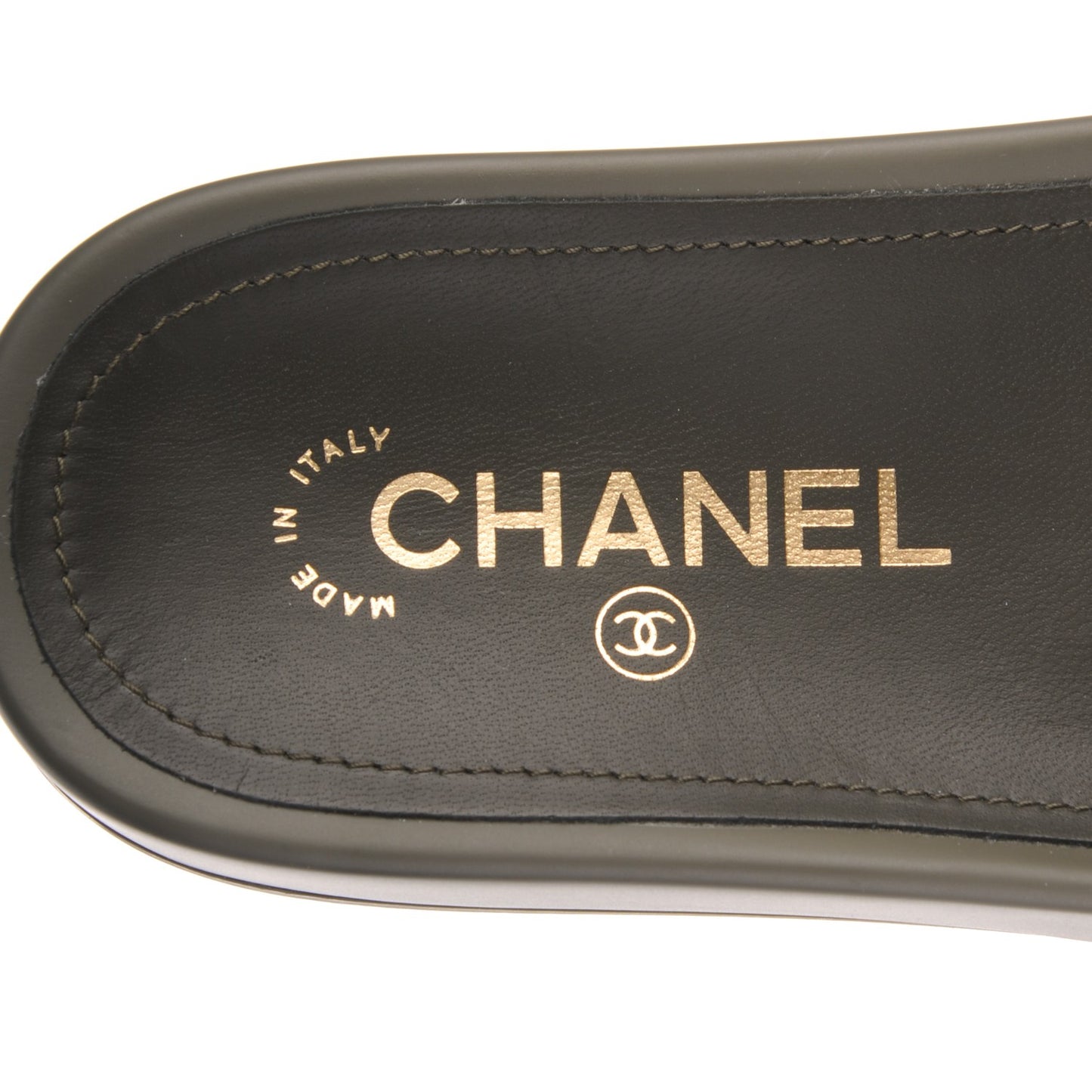 Canvas Chain Flat Sandals 36 Khaki