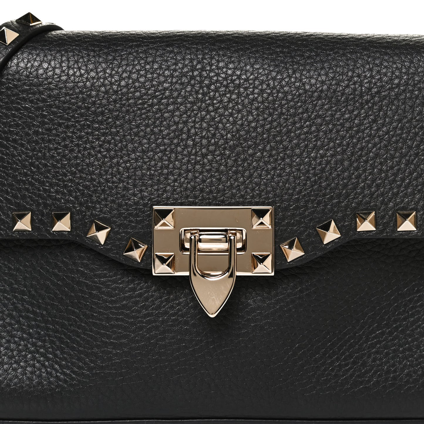Pebbled Calfskin Medium Rockstud Flip Lock Crossbody Bag Black