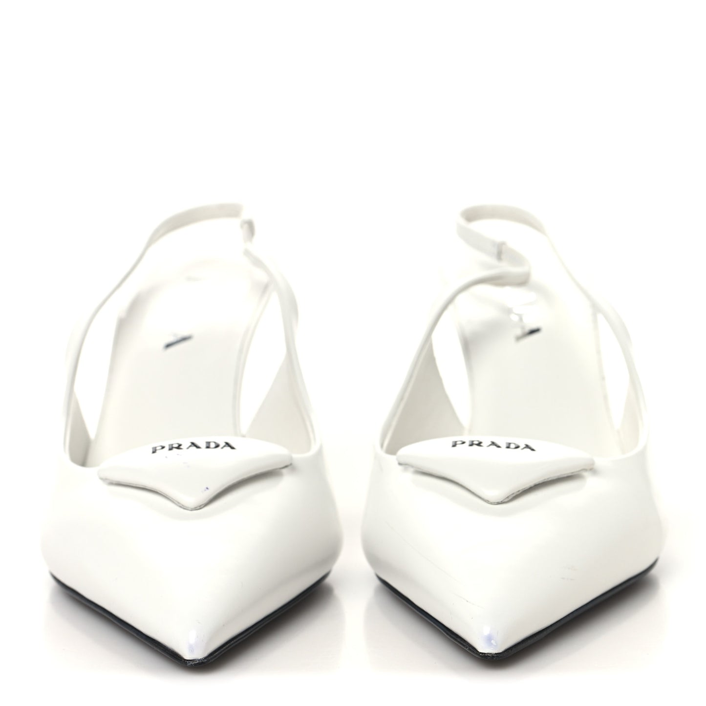 Calfskin Triangle Logo Pointed Toe 75mm Slingback Pumps 38.5 White