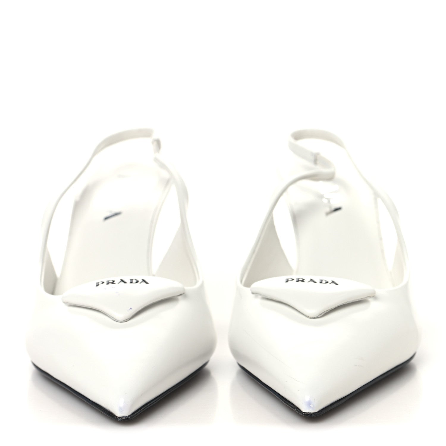 Prada Calfskin Triangle Logo Pointed Toe 75mm Slingback Pumps 38.5 White 3 of 9