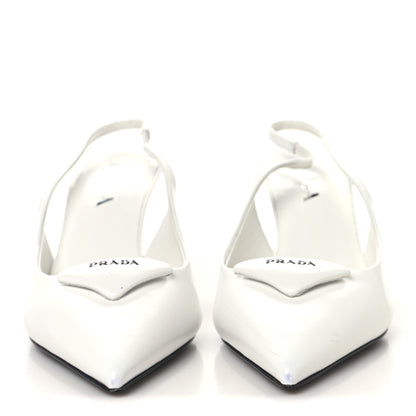 Prada Calfskin Triangle Logo Pointed Toe 75mm Slingback Pumps 38.5 White 3 of 9
