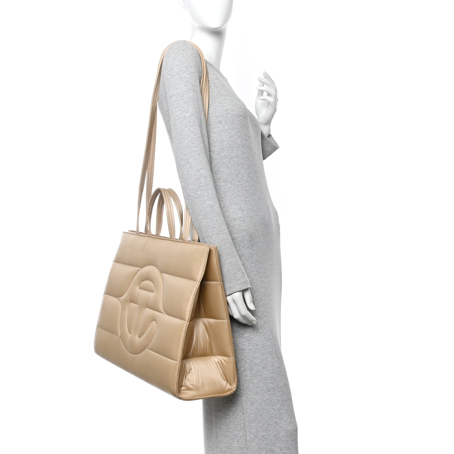 Nylon Large Puff Shopping Bag Cream