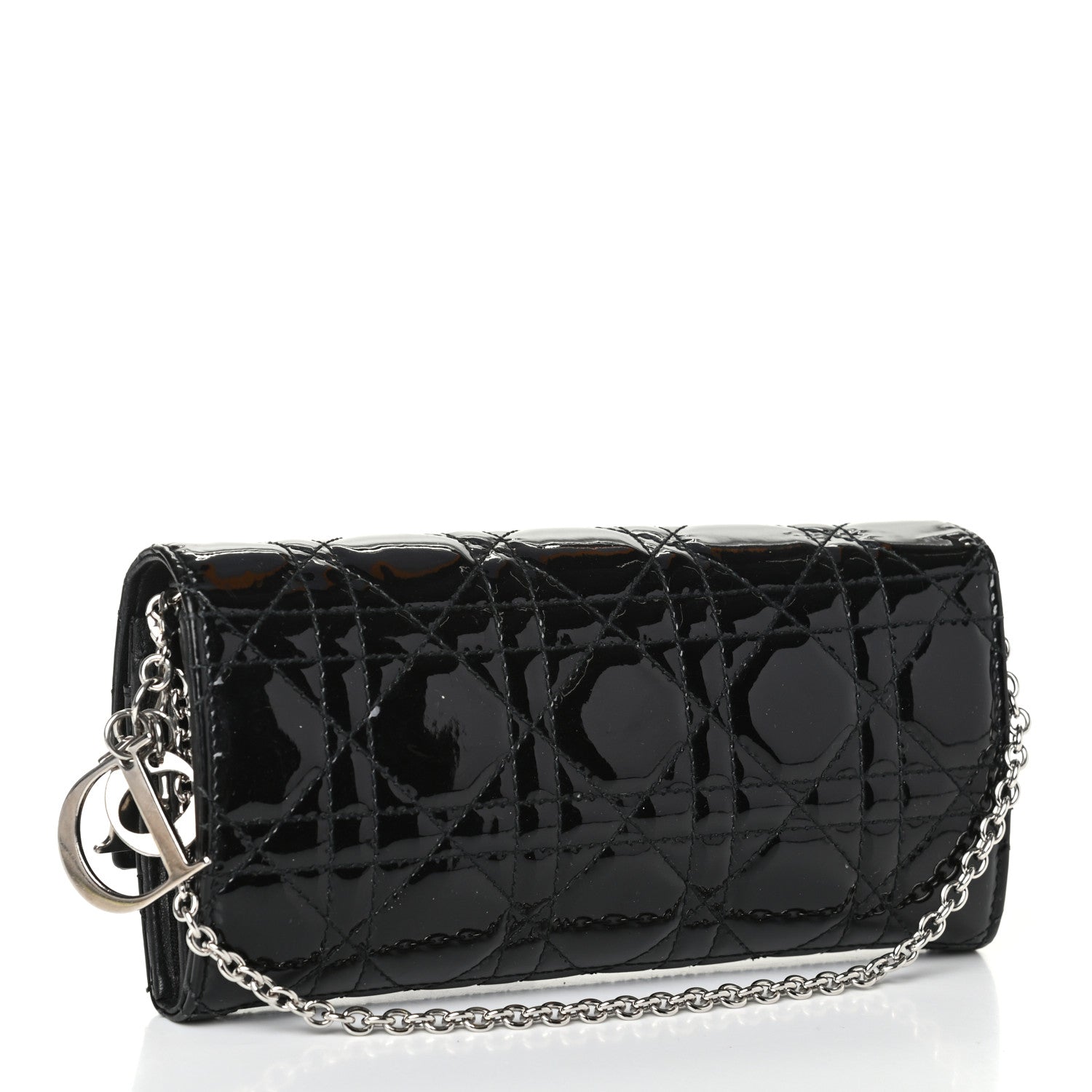 Christian Dior Patent Cannage Rendez-vous Chain Wallet Black 3 of 8