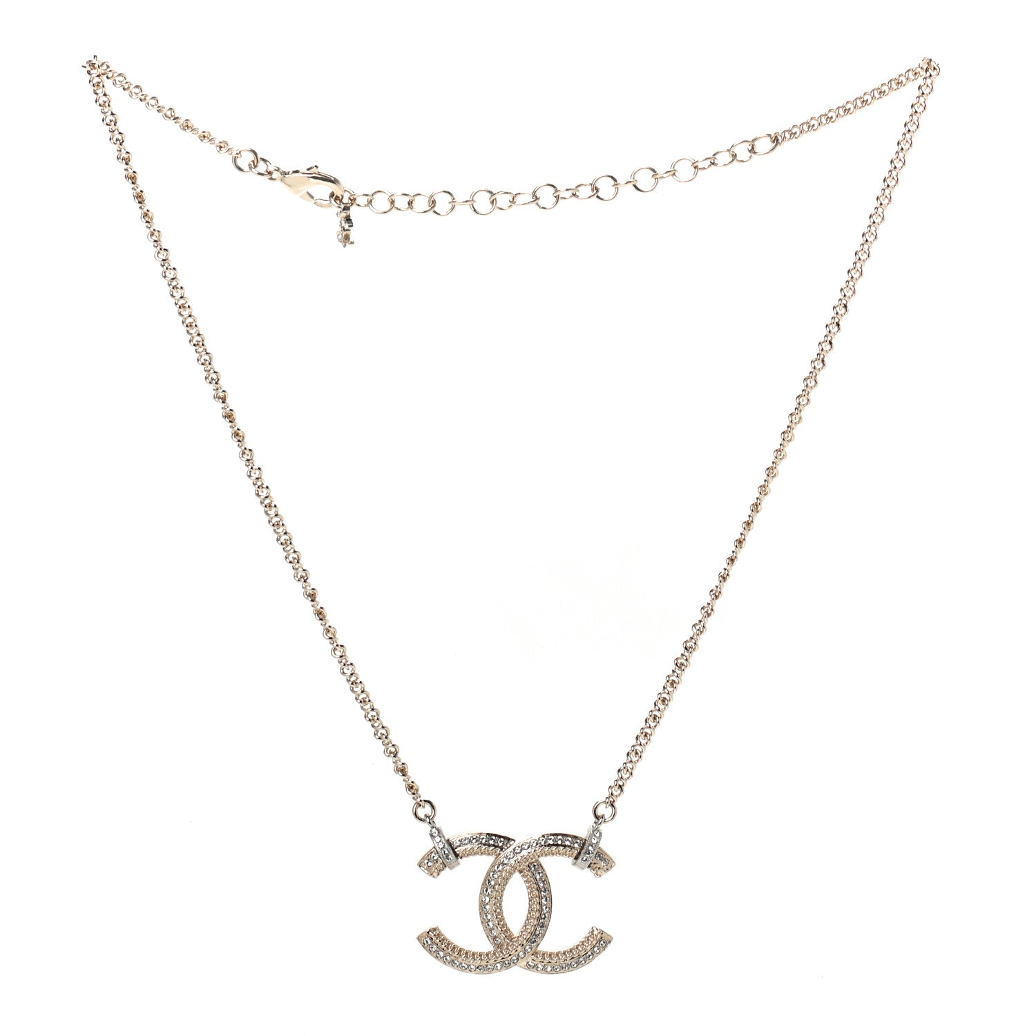 Chanel Crystal CC Pendant Necklace Gold 2 of 4