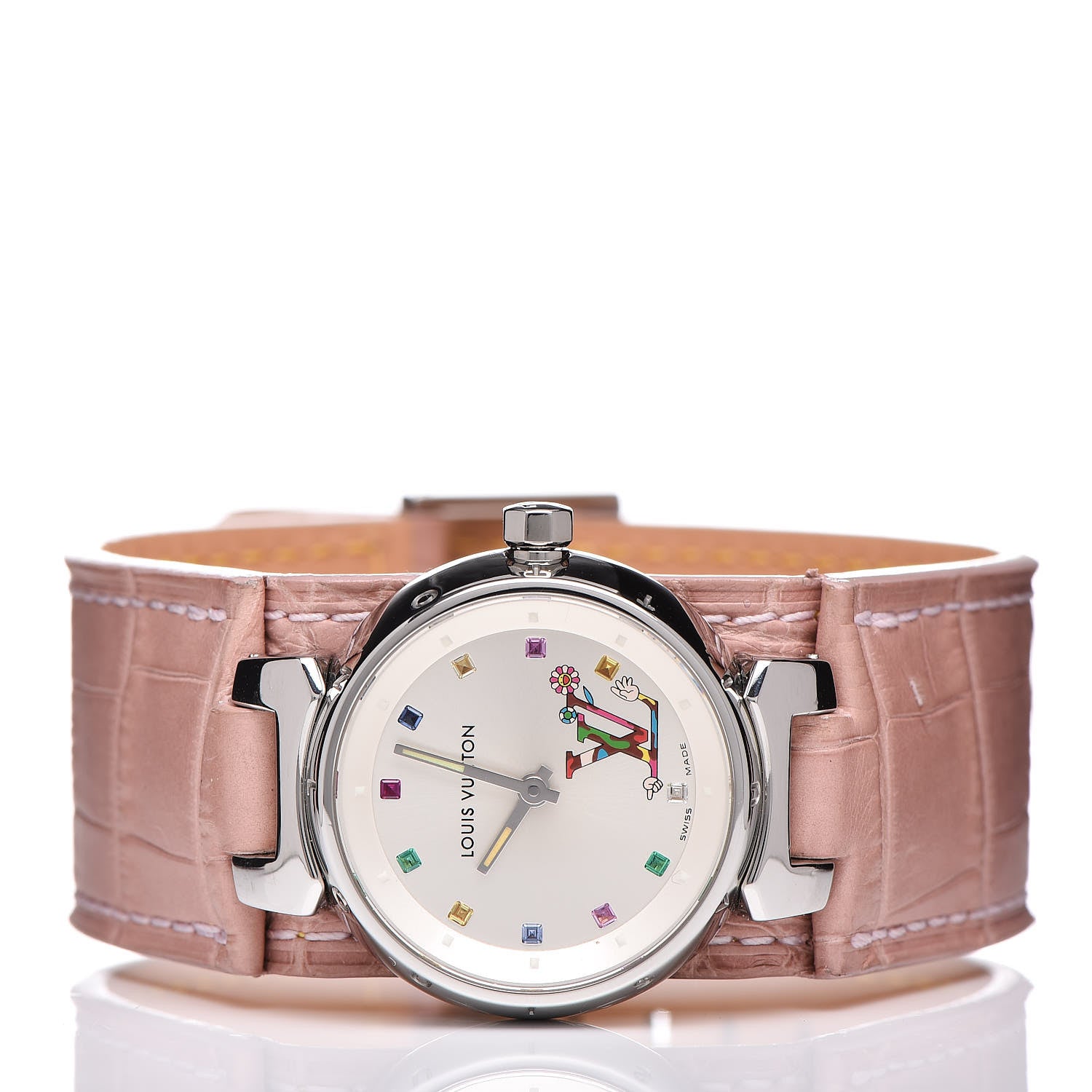 Louis Vuitton Stainless Steel Alligator 28mm Tambour Murakami Quartz Watch 3 of 12