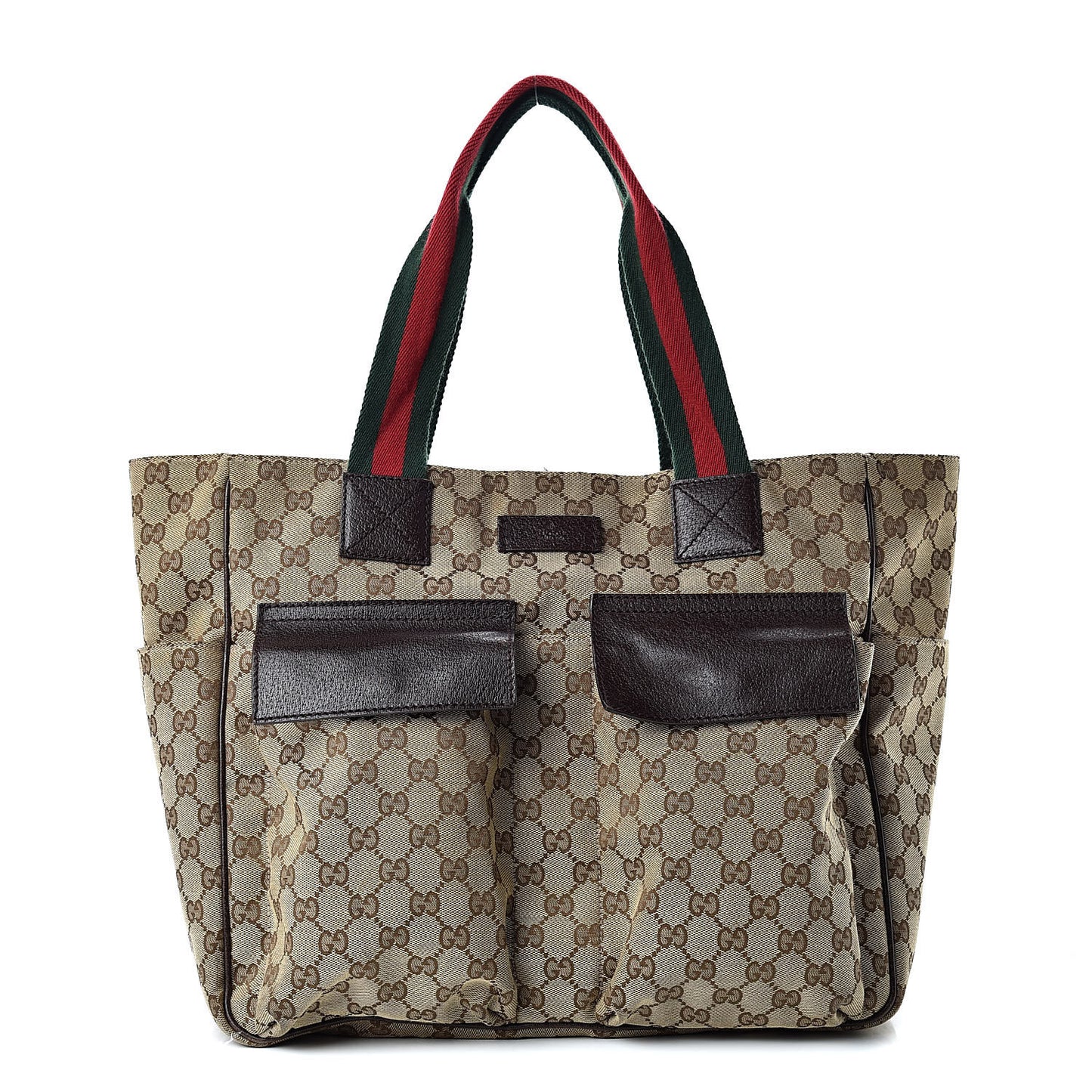 GG Monogram Medium Web Handle Double Pocket Tote Brown