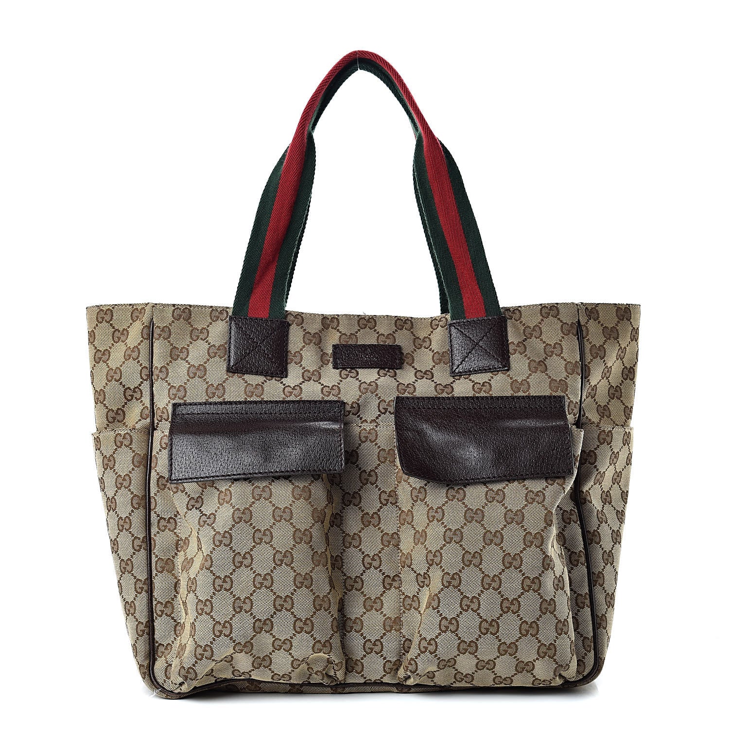 Gucci GG Monogram Medium Web Handle Double Pocket Tote Brown 1 of 16