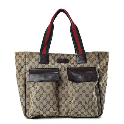Gucci GG Monogram Medium Web Handle Double Pocket Tote Brown 1 of 16