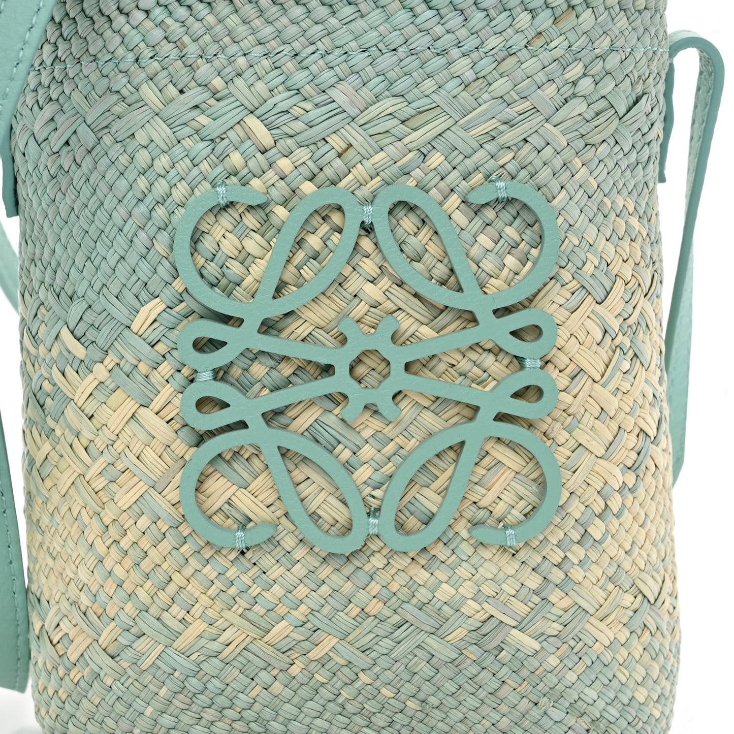 Calfskin Raffia Paulas Ibiza Square Bucket Bag in Natural Blue