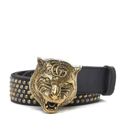 Gucci Calfskin Studded Feline Belt 85 34 Black 1 of 7