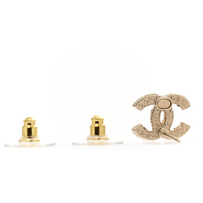 Chanel Pearl Crystal CC Earrings Light Gold 4 of 5