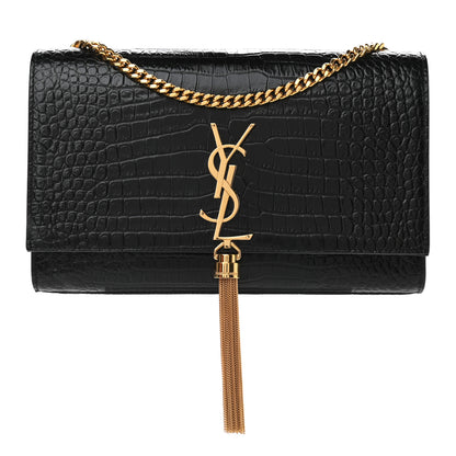 Saint Laurent Calfskin Crocodile Embossed Medium Classic Monogram Kate Tassel Satchel Black 1 of 8