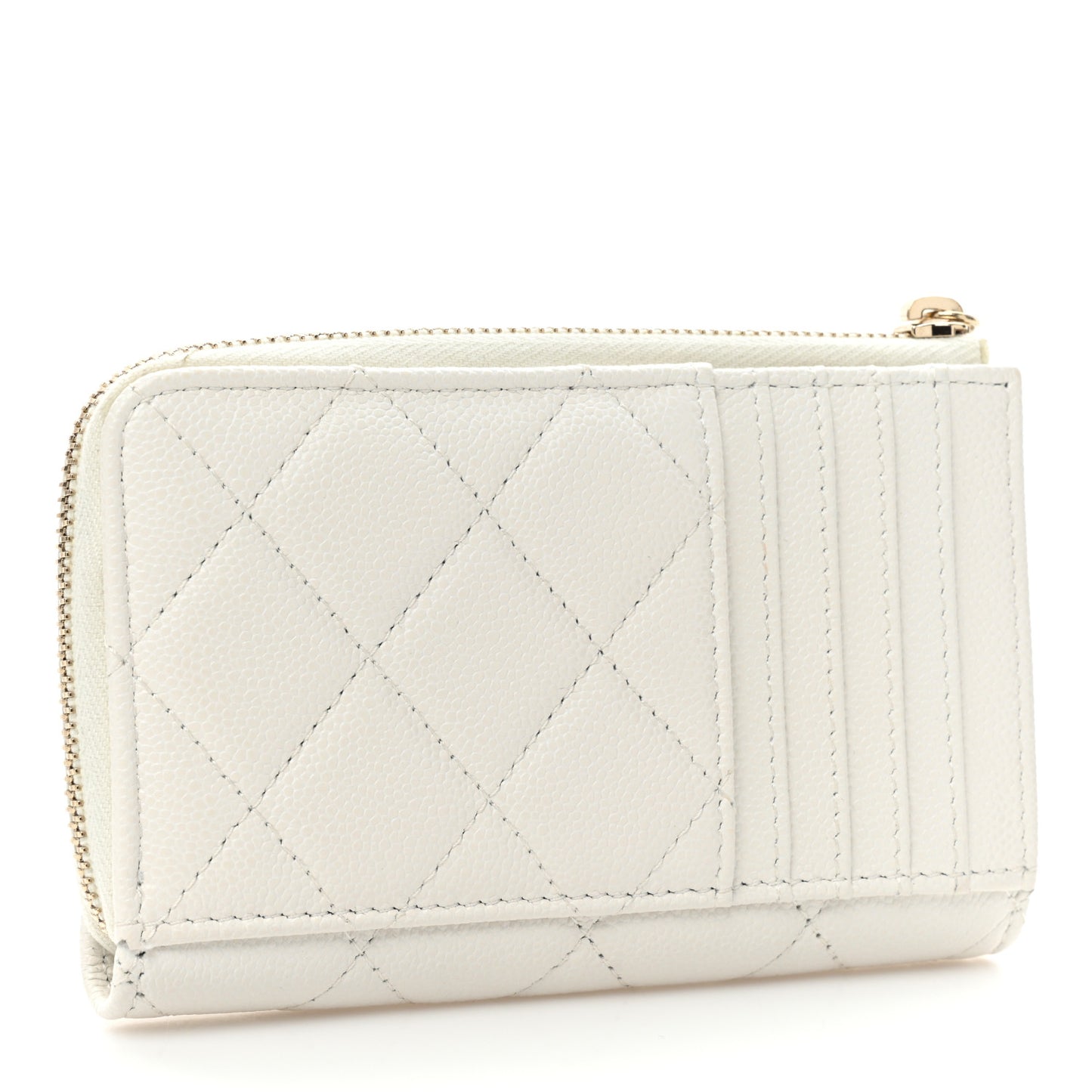 Caviar Quilted CC Zip Around Card Holder White