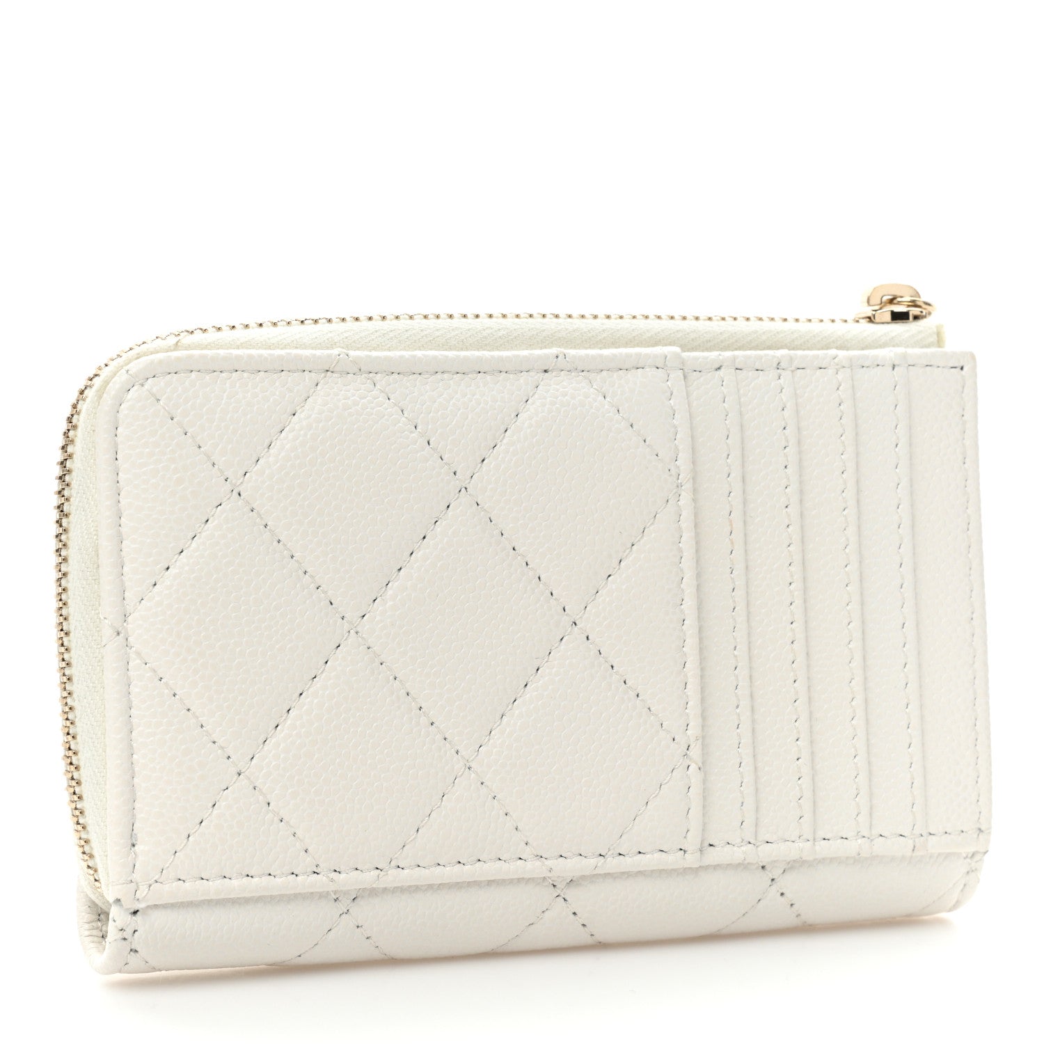 Chanel Caviar Quilted CC Zip Around Card Holder White 3 of 12