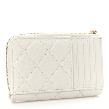 Chanel Caviar Quilted CC Zip Around Card Holder White 3 of 12