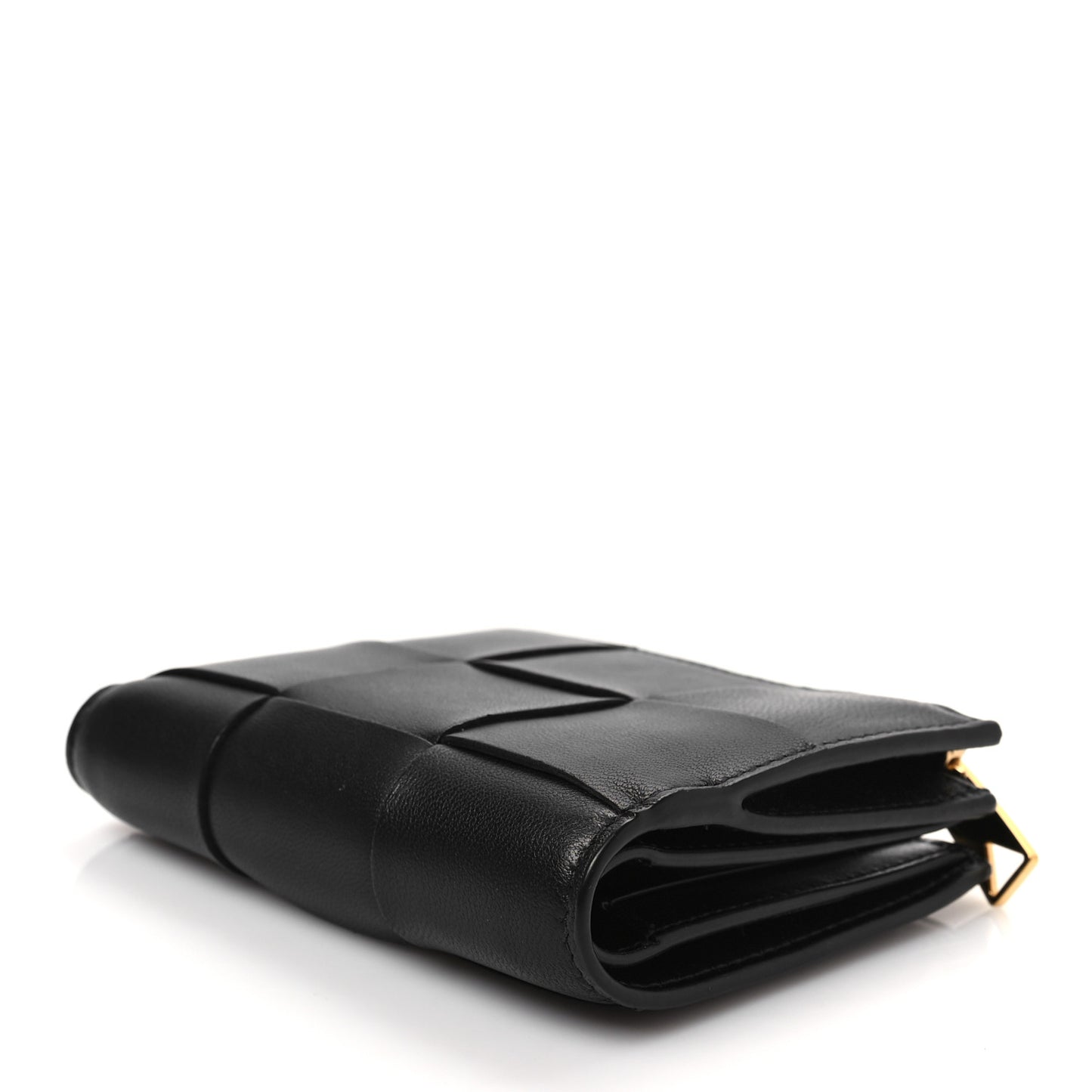 Nappa Maxi Intrecciato Small Bi-Fold Zip Wallet Black
