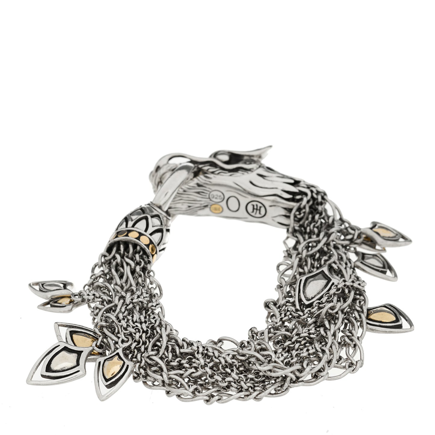 Sterling Silver 18K Yellow Gold Naga Dragon Multi Strand Chain Bracelet