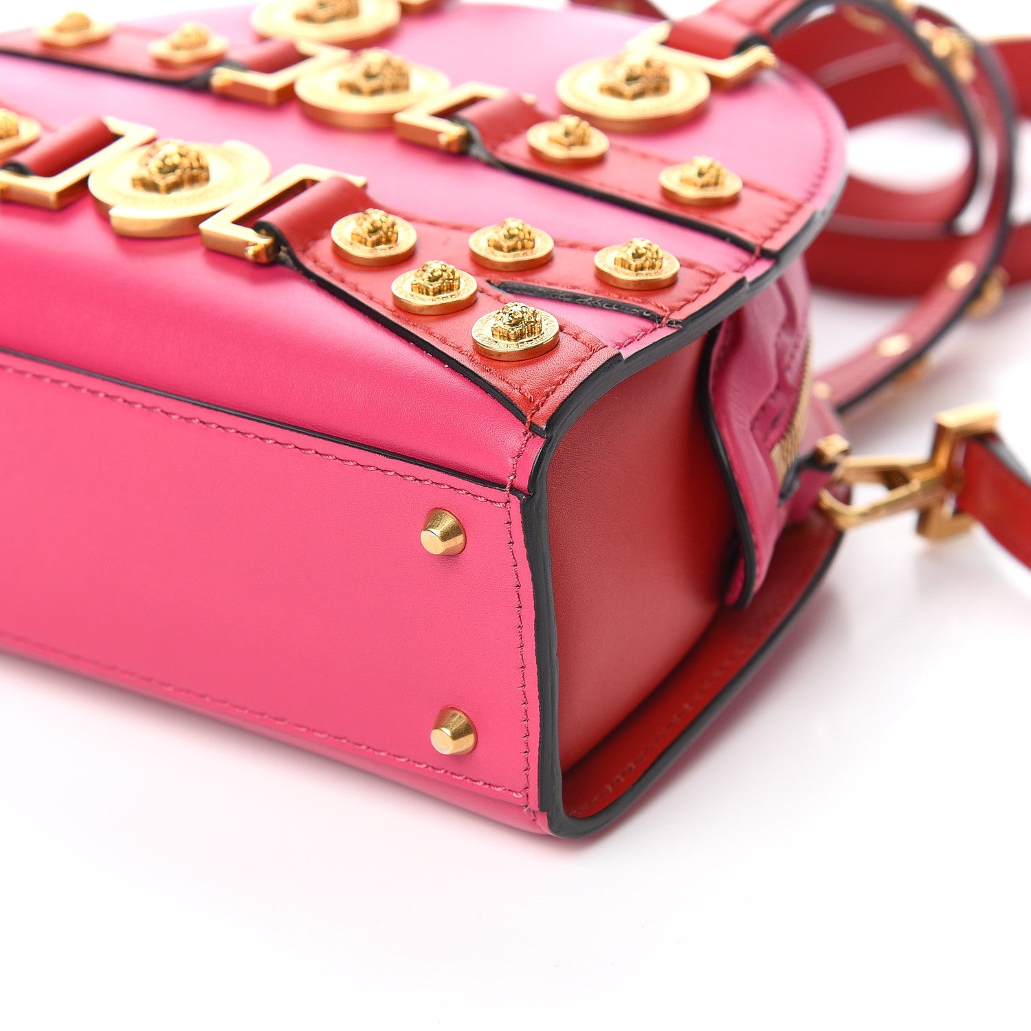 Versace Calfskin Small Medallion Tribute Bowling Bag Pink Red 8 of 9