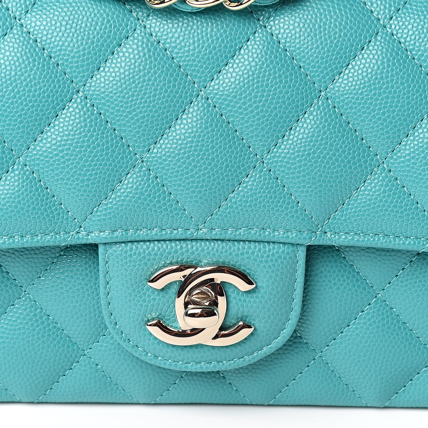 Caviar Quilted Mini Rectangular Flap Turquoise