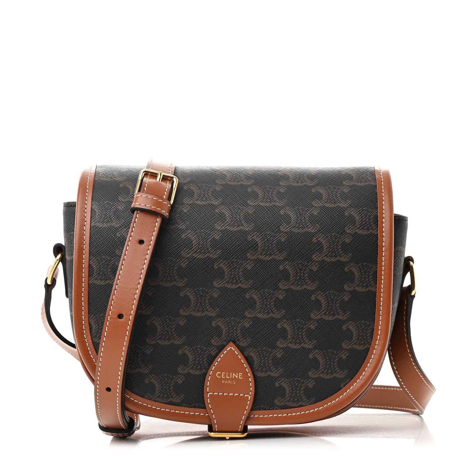 Celine Triomphe Canvas Medium Folco Bag Tan 1 of 10