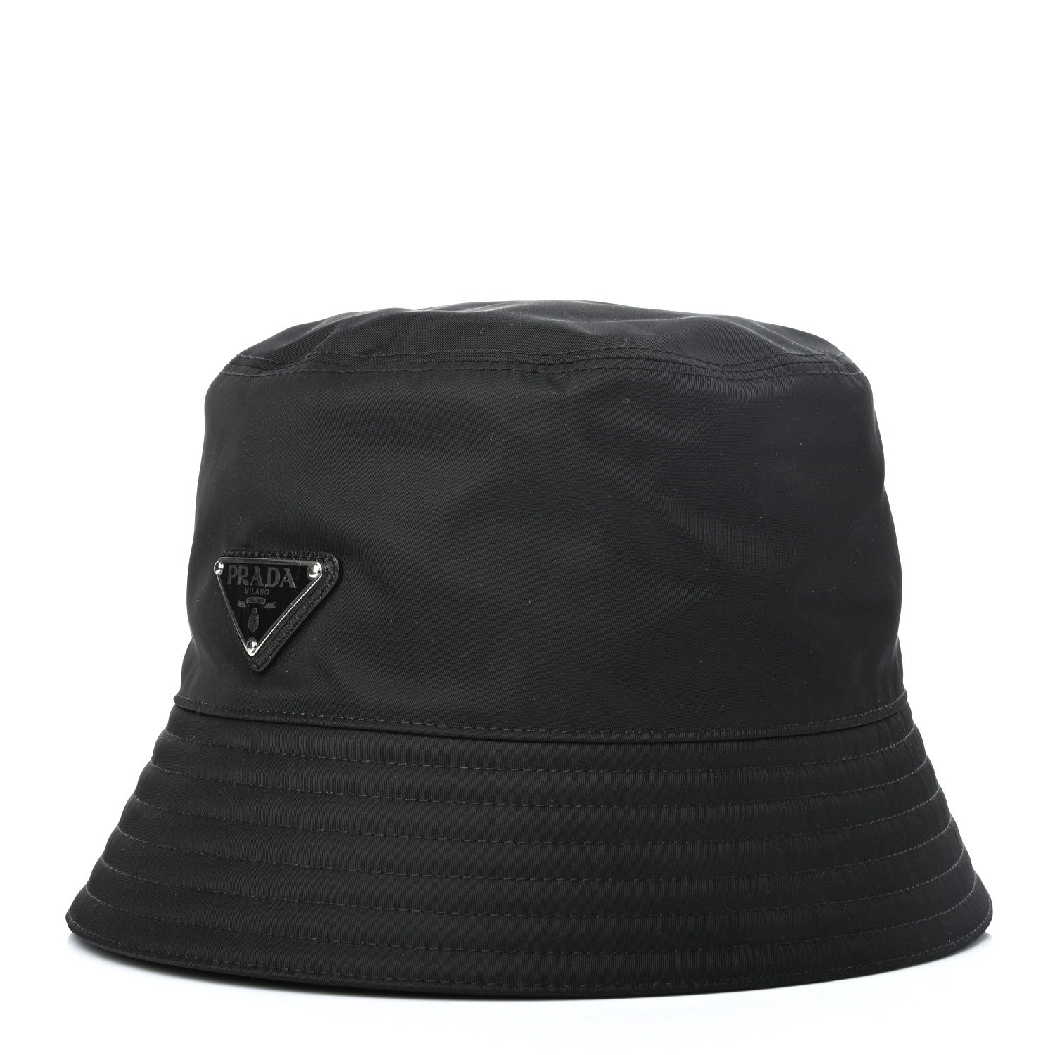 Prada Re-Nylon Metal Triangle Logo Mens Bucket Hat M Black 1 of 7