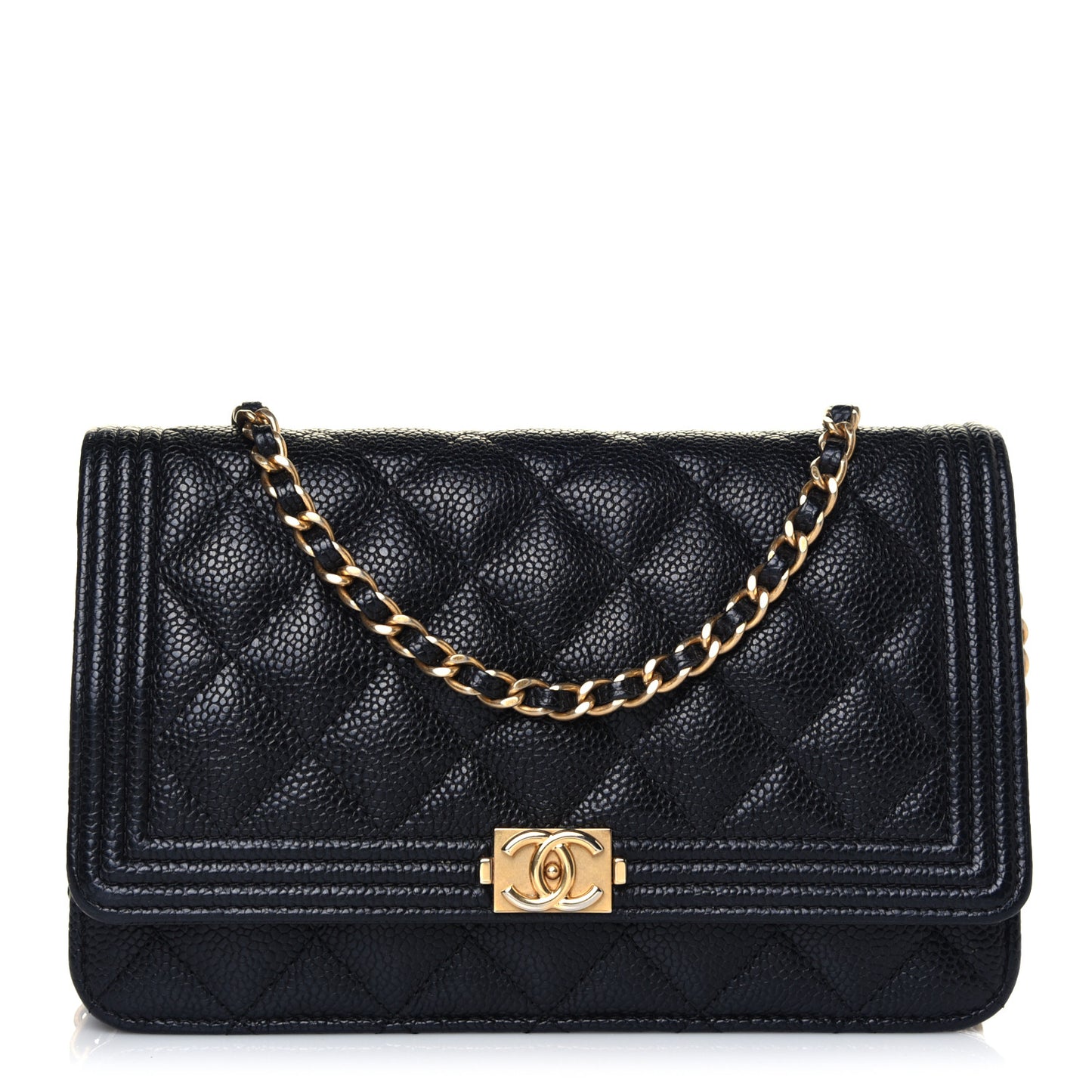 Caviar Quilted Boy Wallet On Chain WOC Black