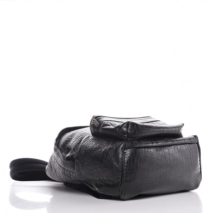 Saint Laurent Calfskin Crocodile Embossed City Backpack Black 5 of 8