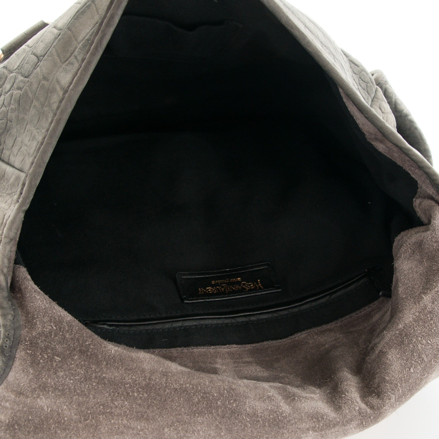 Saint Laurent Crocodile Embossed Nubuck Besace Shoulder Bag Anthracite 5 of 8