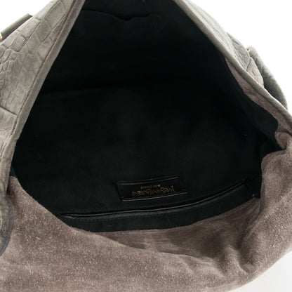 Saint Laurent Crocodile Embossed Nubuck Besace Shoulder Bag Anthracite 5 of 8