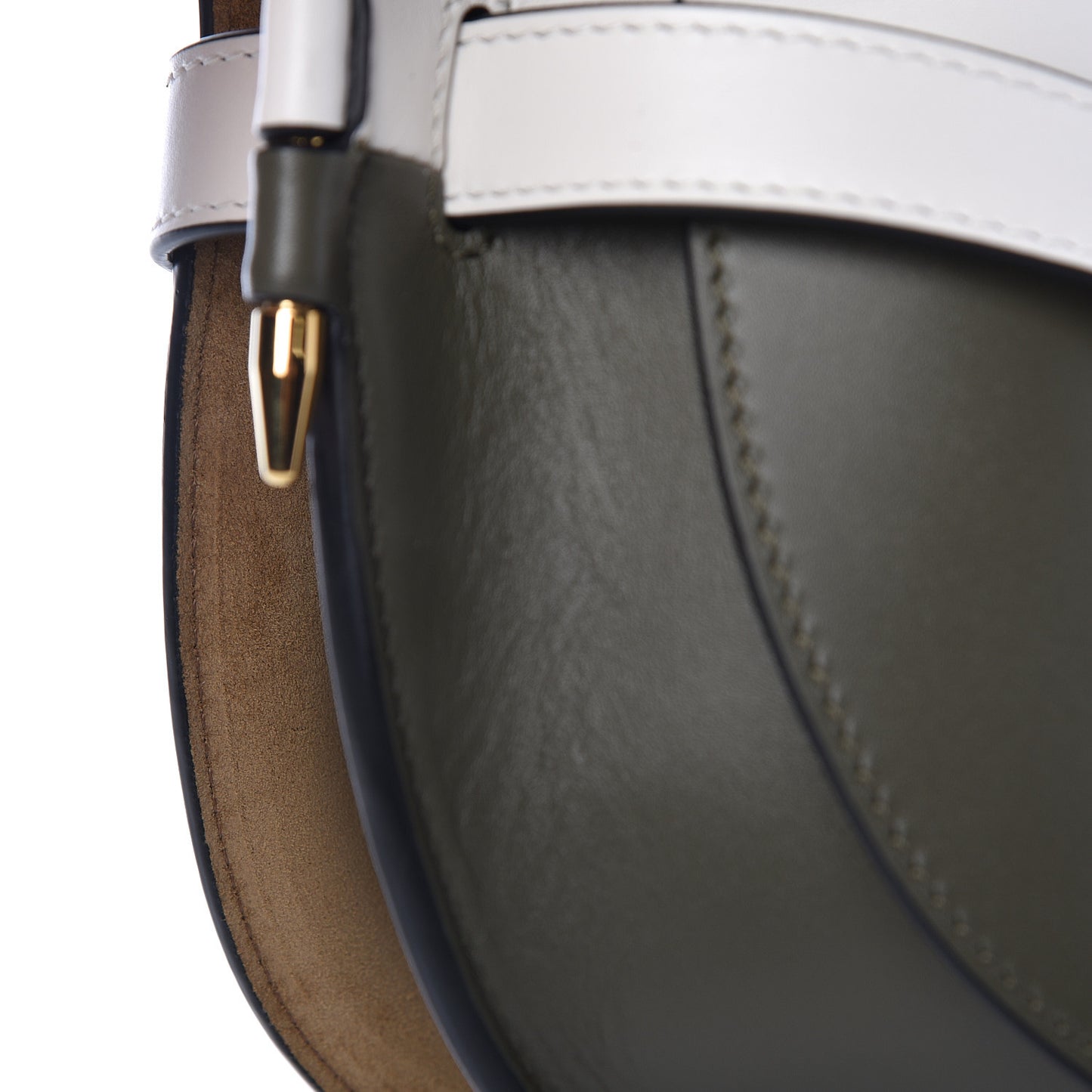 Calfskin Small Gate Crossbody Bag Khaki Green Soft White