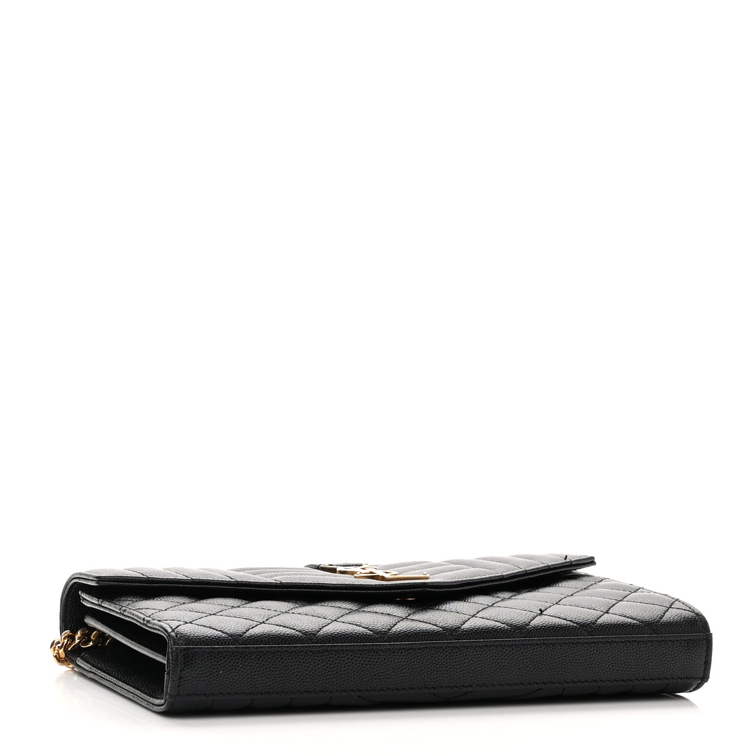 Saint Laurent Grain De Poudre Mixed Matelasse Triquilt Monogram Chain Wallet Black 5 of 11
