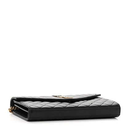 Saint Laurent Grain De Poudre Mixed Matelasse Triquilt Monogram Chain Wallet Black 5 of 11