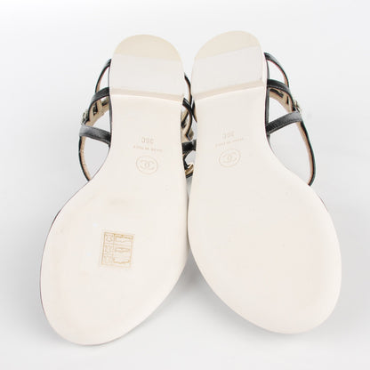 Chanel Calfskin Camellia Pearl Thong Sandals 36 Dark Grey 5 of 6