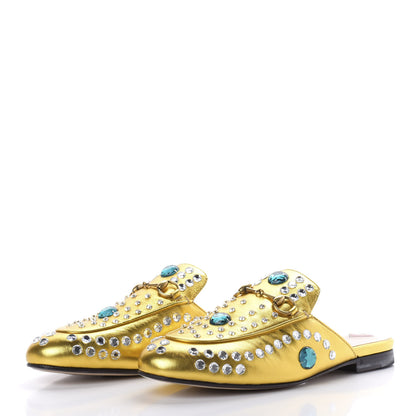 Gucci Metallic Nappa Crystal Womens Princetown Slippers 38 Gold 2 of 12