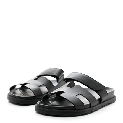Hermes Calfskin Womens Chypre Sandals 38.5 Black 3 of 9