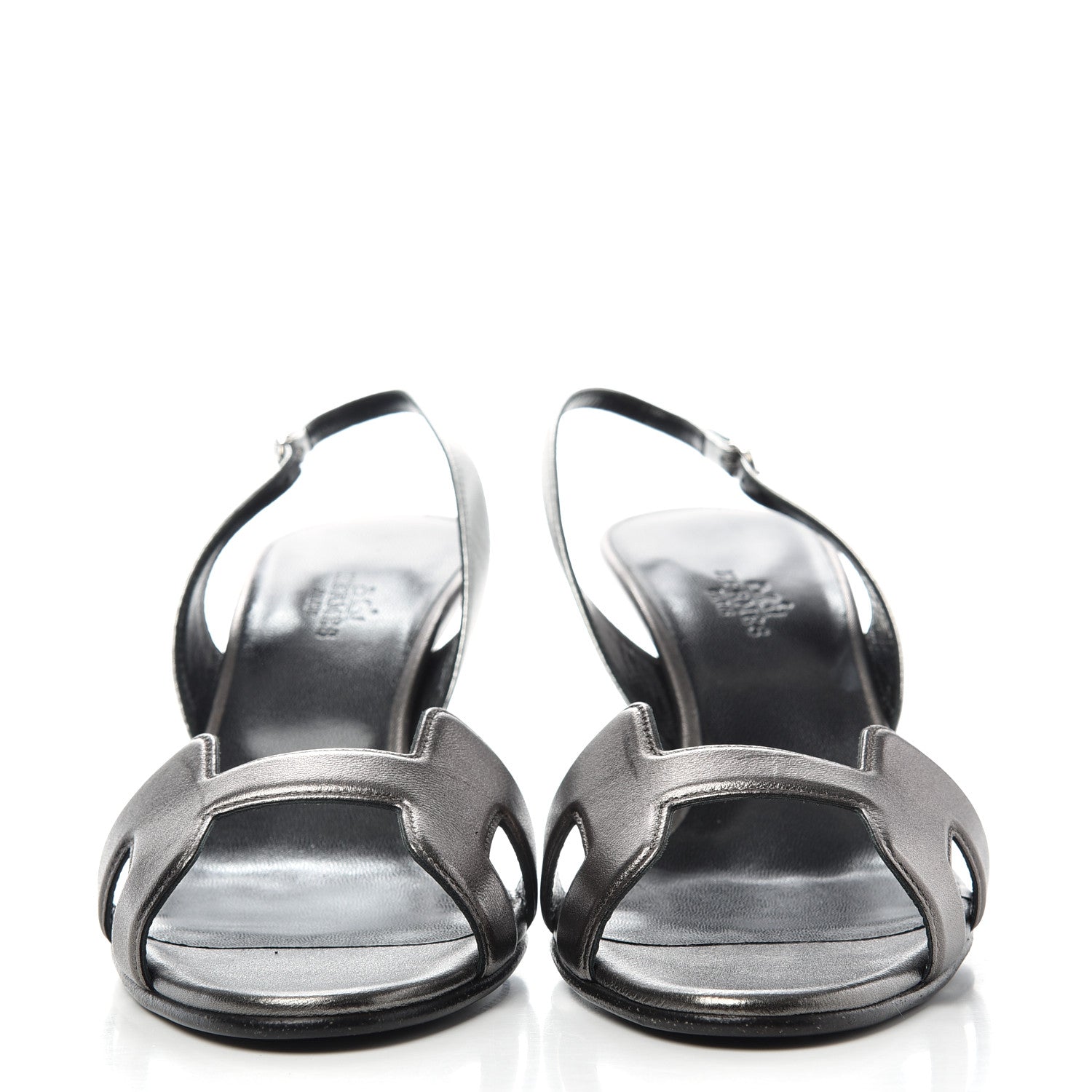 Hermes Metallic Nappa Night 70 Slingback Sandals 39.5 Canon De Fusil Argent 2 of 9