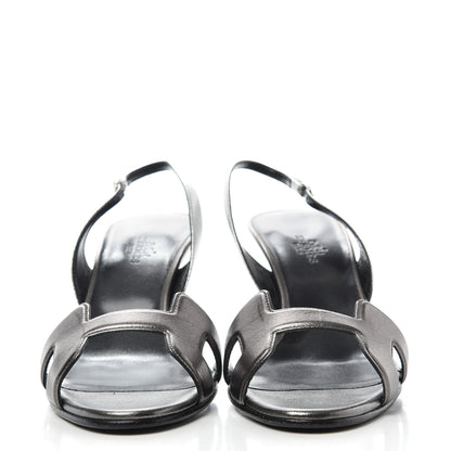 Hermes Metallic Nappa Night 70 Slingback Sandals 39.5 Canon De Fusil Argent 2 of 9