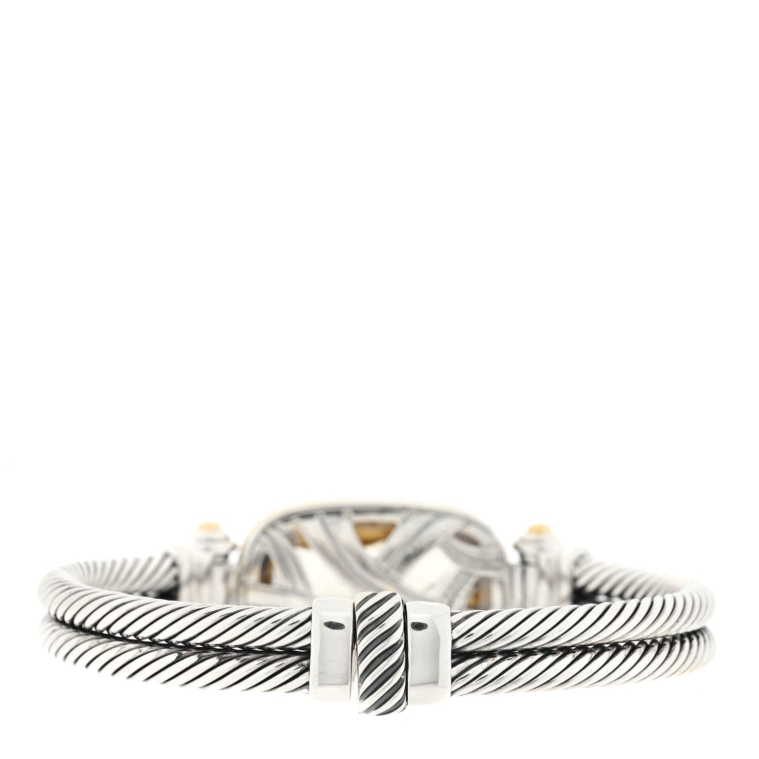 David Yurman Sterling Silver 18K Yellow Gold Diamond Citrine Elongated Albion Cable Bracelet 2 of 3