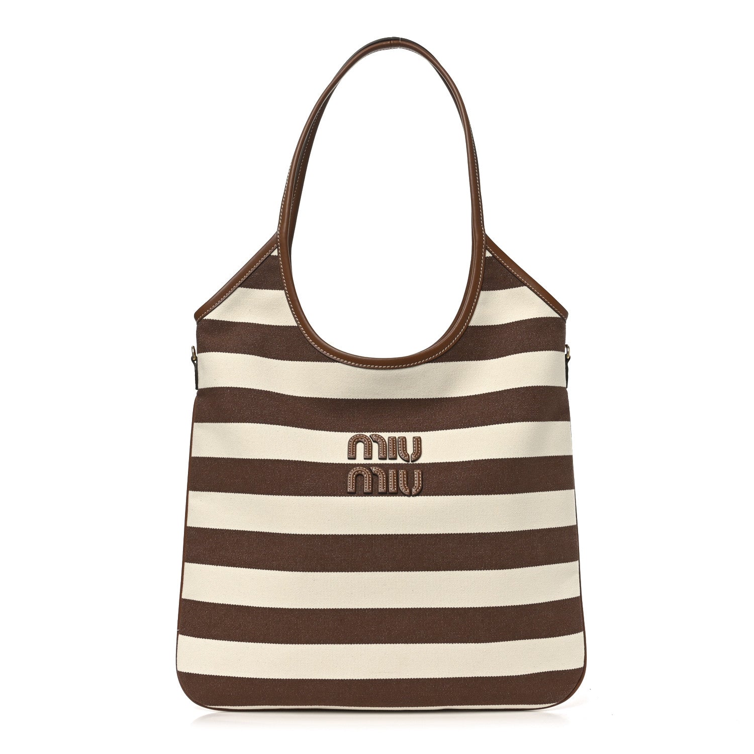 Miu Miu Canvas Calfskin Striped Ivy  Cacao Naturale 1 of 9