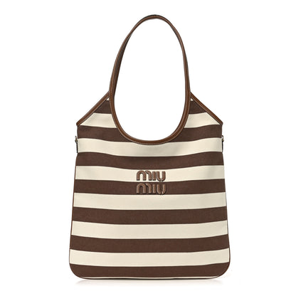 Miu Miu Canvas Calfskin Striped Ivy  Cacao Naturale 1 of 9