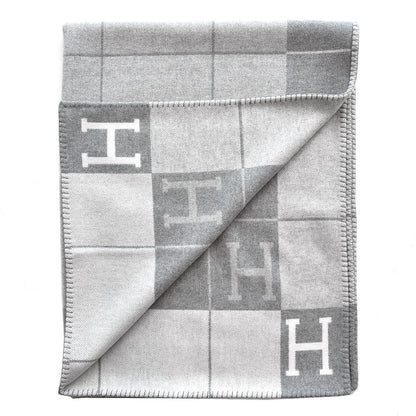 Hermes Wool Cashmere Avalon III Blanket Ecru Gris Clair 4 of 8