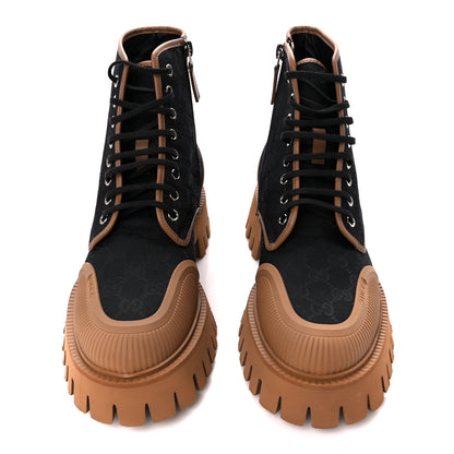 Gucci Monogram Miro Soft Calfskin Mens Lace Up Combat Boots 7.5 Black Koi Beige 2 of 9