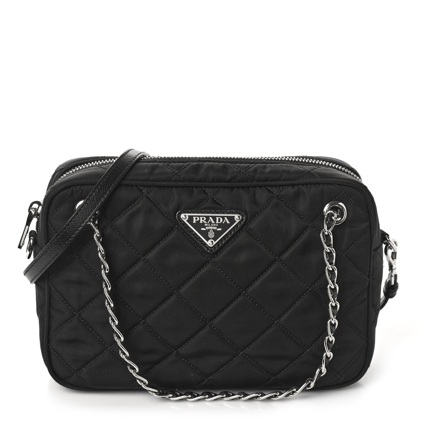 Nylon Tessuto Impuntu Quilted Bandoliera Crossbody Bag Black