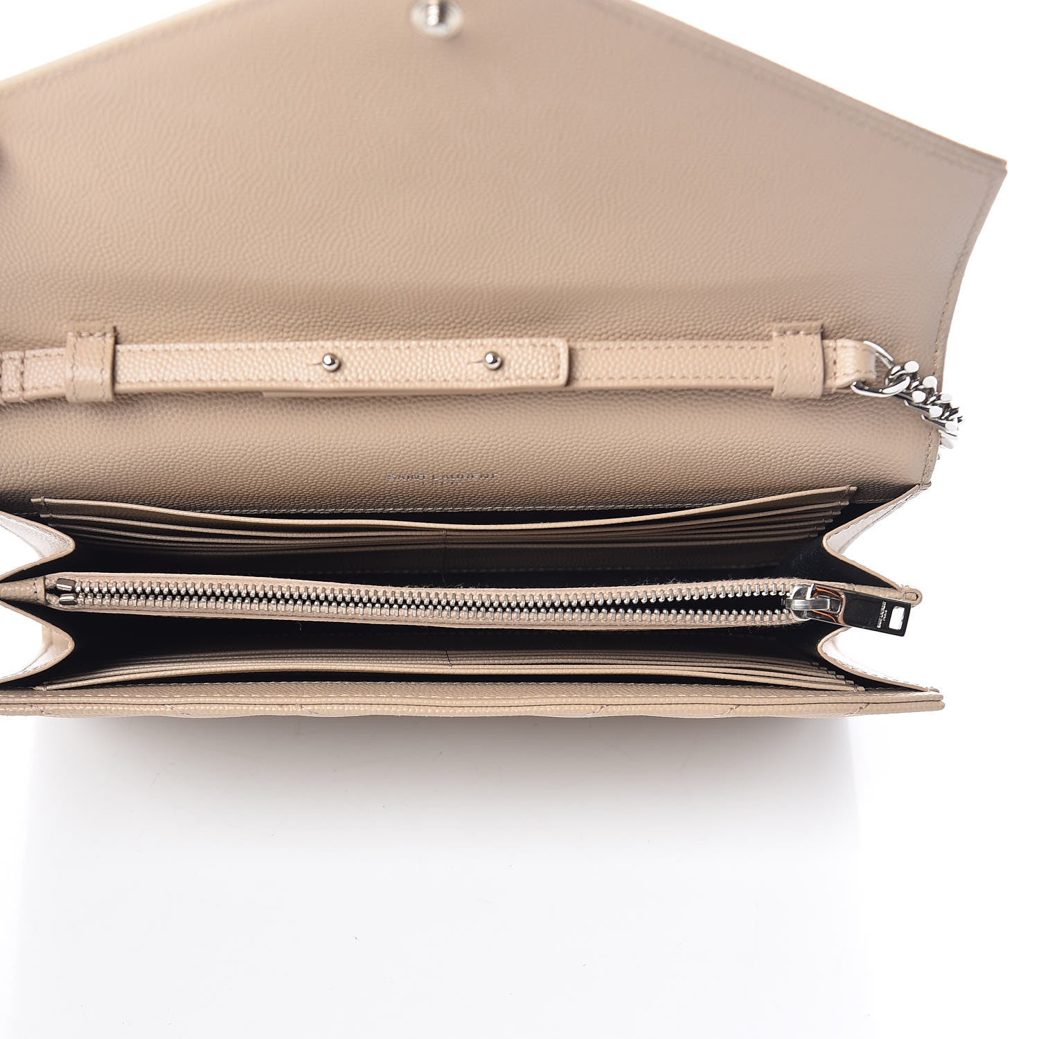 Saint Laurent Grain De Poudre Matelasse Chevron Monogram Chain Wallet Nude Powder 5 of 10