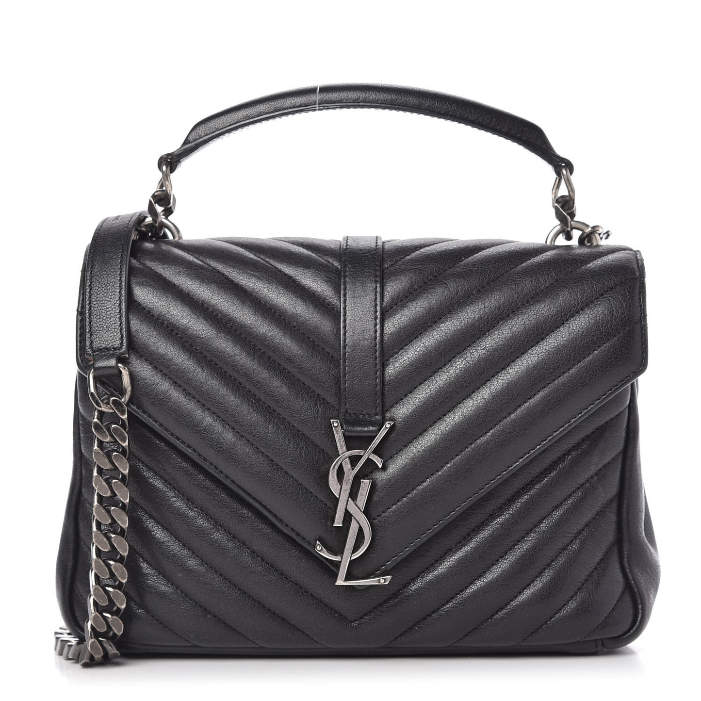 Sheepskin Matelasse Chevron Monogram Medium College Bag Black